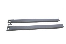 close up of forklift fork extensions on white background